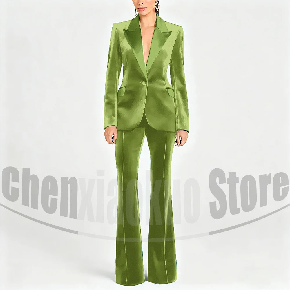 Ensemble de costume en velours pour femmes, Blazer à un bouton et pantalon évasé, vêtements de cérémonie élégants pour soirée, bal, tenue Slim, deux pièces