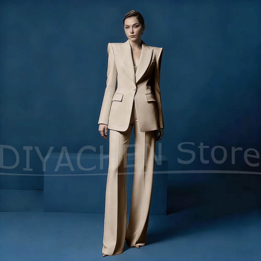 Ensemble tailleur pantalon large et blazer pour femme – Veste ajustée à un bouton avec revers pointus – Tenue élégante et formelle pour le bureau ou les soirées
