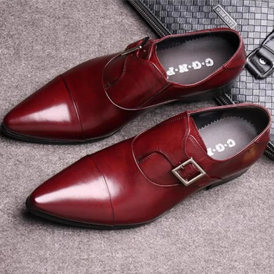 Chaussures en cuir élégantes pour hommes, style britannique, cuir véritable, boucle à lanières, mocassins, chaussures habillées, chaussures à enfiler, chaussures de cérémonie formelles