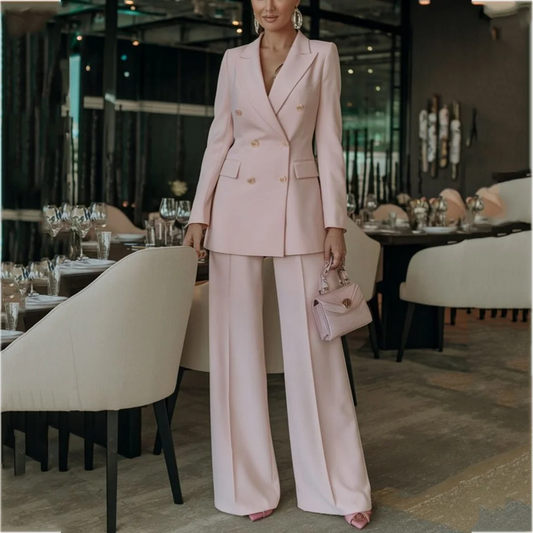 Costume rose clair pour femmes, tenue élégante, Double boutonnage, revers à pointe, droit, bureau d'affaires, ensemble formel deux pièces