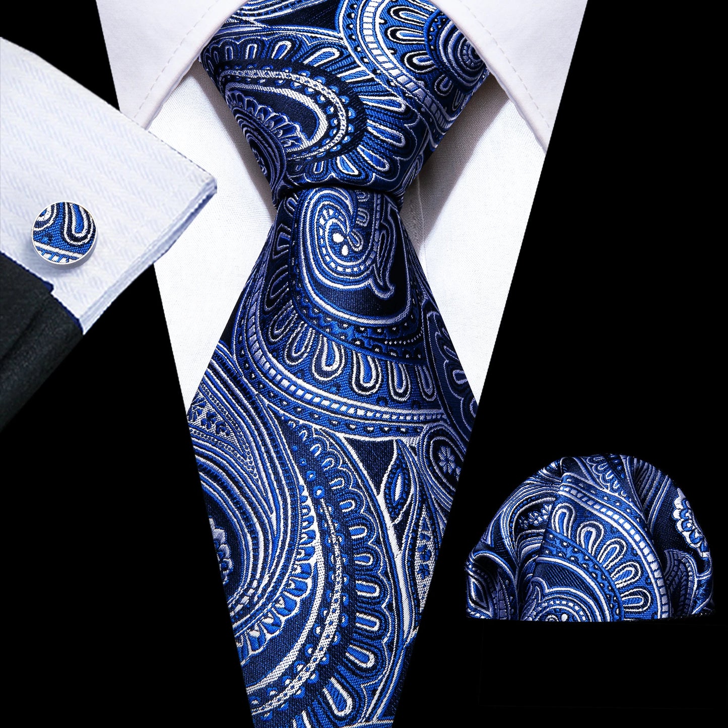 Hommes cravate or bleu marine rayé soie cravate Barry.Wang 3.4 "Jacquard fête mariage tissé créateurs de mode cravate pour hommes d'affaires
