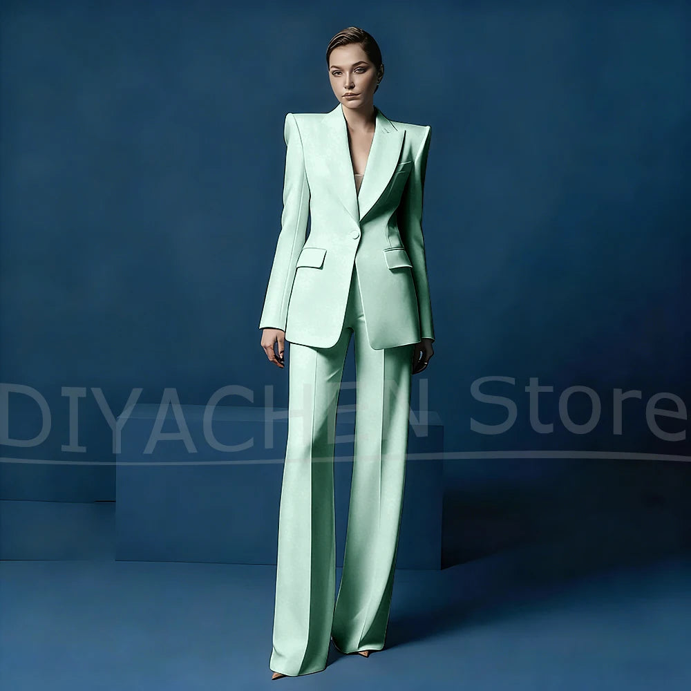 Ensemble tailleur pantalon large et blazer pour femme – Veste ajustée à un bouton avec revers pointus – Tenue élégante et formelle pour le bureau ou les soirées