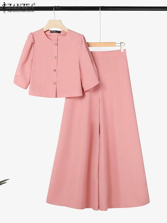 ZANZEA – ensemble pantalon 2 pièces pour femmes, haut court élégant et chic et pantalon à jambes larges, tenue deux pièces, costumes à pantalon, vêtements pour femmes, 3XL