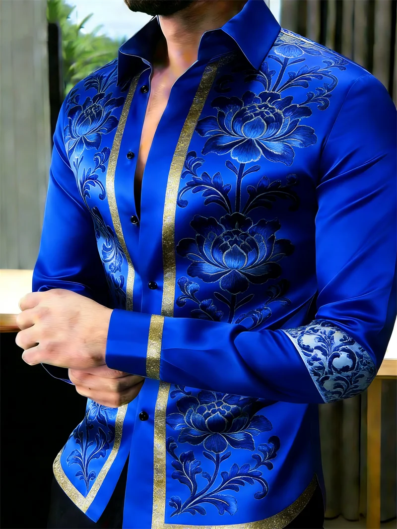 Nouvelle chemise à manches longues pour homme, motif floral 3D imprimé, 11 couleurs, chemise de haute qualité, chemise décontractée à manches longues avec col
