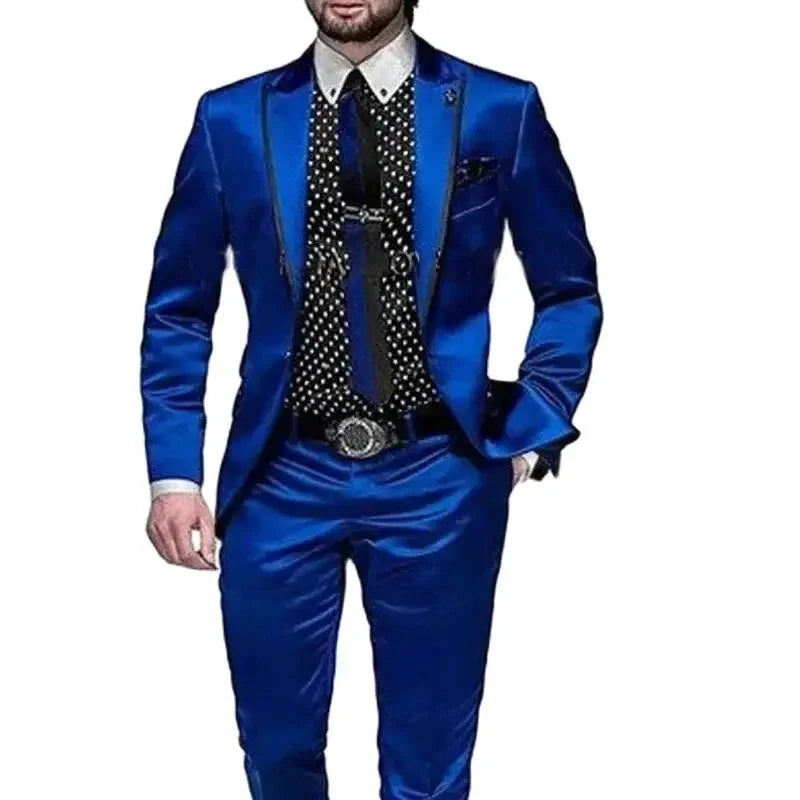 Costume en satin 2 pièces pour homme, revers pointu, simple boutonnage, tenue chic et formelle pour marié, mariage, bal de promo, soirée, smoking élégant