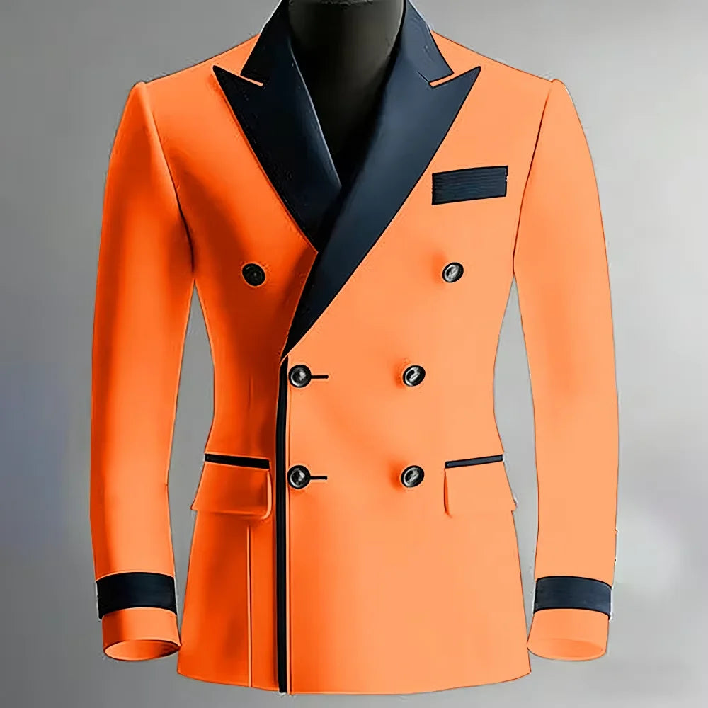 Blazer de costume élégant pour homme en serge, classique, croisé, coupe ajustée, avec revers à pointe noirs, veste formelle pour affaires, décontracté ou soirée