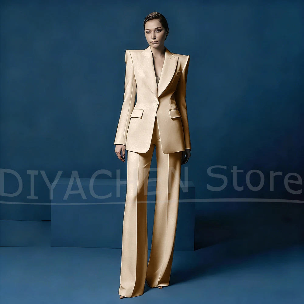 Ensemble tailleur pantalon large et blazer pour femme – Veste ajustée à un bouton avec revers pointus – Tenue élégante et formelle pour le bureau ou les soirées