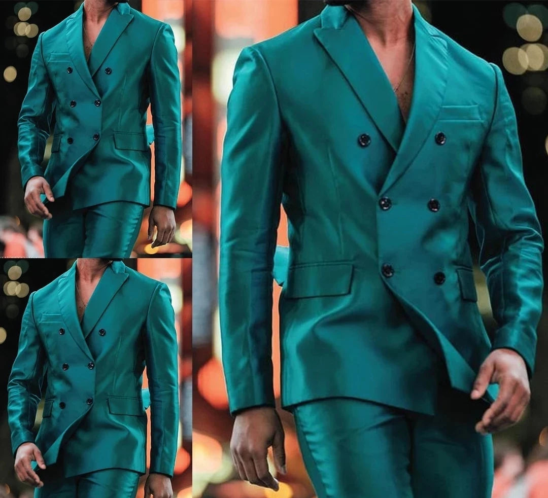 Costumes à double boutonnage pour hommes, veste et pantalon brillants, revers Patricia, smoking Terno Mascul37, marié, mariage, fête de Rh, dernier design