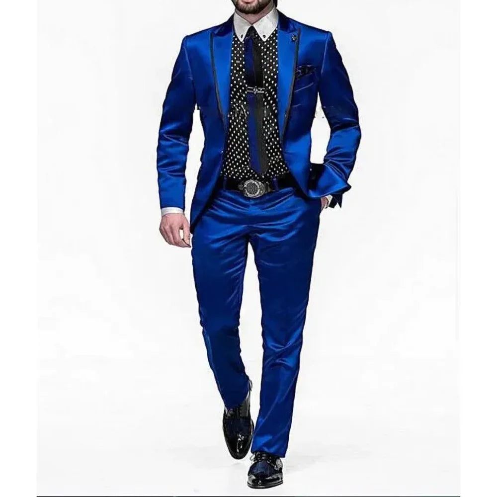Costume en satin 2 pièces pour homme, revers pointu, simple boutonnage, tenue chic et formelle pour marié, mariage, bal de promo, soirée, smoking élégant