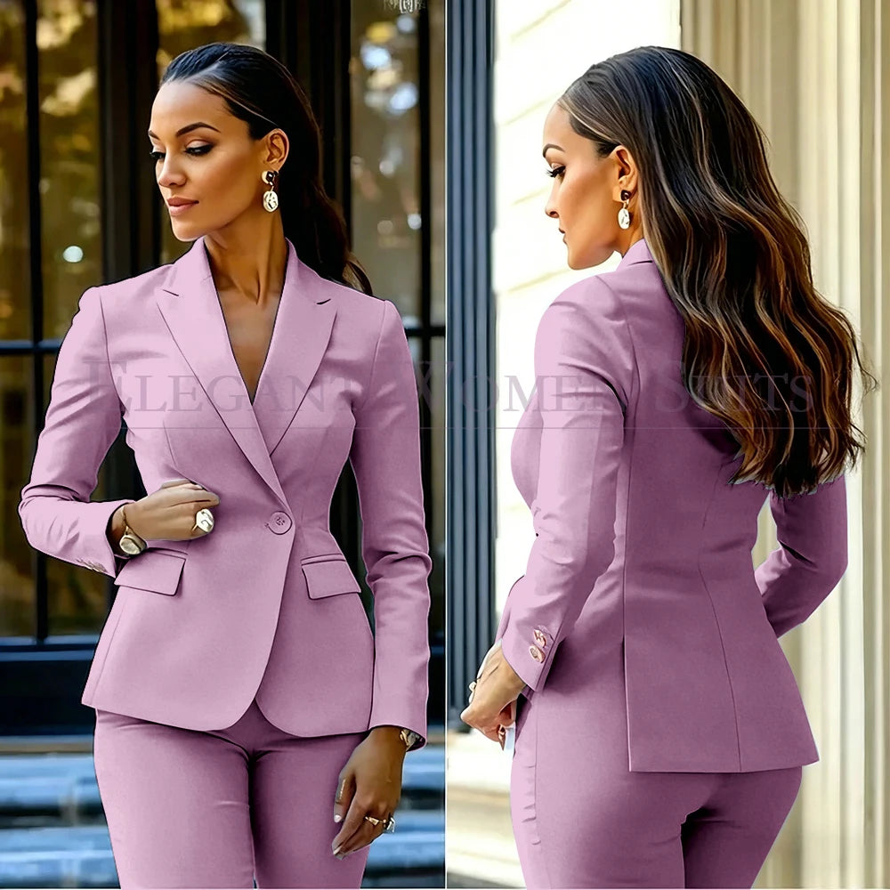 Costumes pour femmes roses, 2 pièces, veste et pantalon, vêtements féminins de luxe, double boutonnage, fente arrière, tenues, costumes