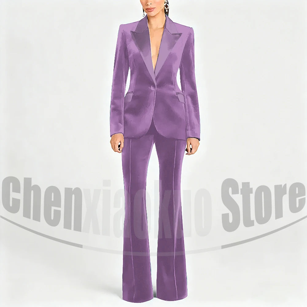 Ensemble de costume en velours pour femmes, Blazer à un bouton et pantalon évasé, vêtements de cérémonie élégants pour soirée, bal, tenue Slim, deux pièces