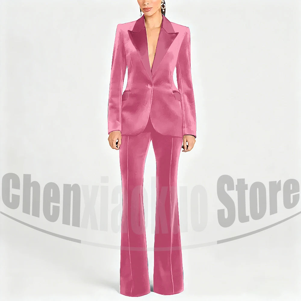 Ensemble de costume en velours pour femmes, Blazer à un bouton et pantalon évasé, vêtements de cérémonie élégants pour soirée, bal, tenue Slim, deux pièces