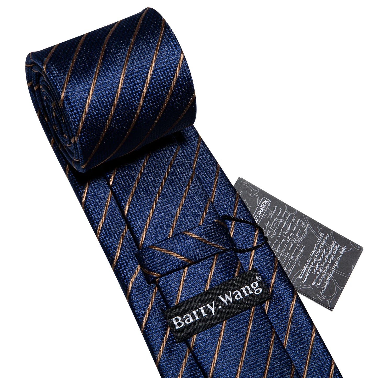 Hommes cravate or bleu marine rayé soie cravate Barry.Wang 3.4 "Jacquard fête mariage tissé créateurs de mode cravate pour hommes d'affaires