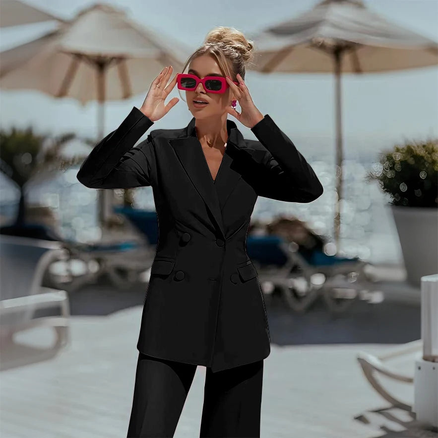 Ensemble Pantalon Rose Élégant à Double Boutonnage pour Femme, Tenue Décontractée, Slim, 03, Bal de Promo, (Veste + Pantalon), 2 Pièces