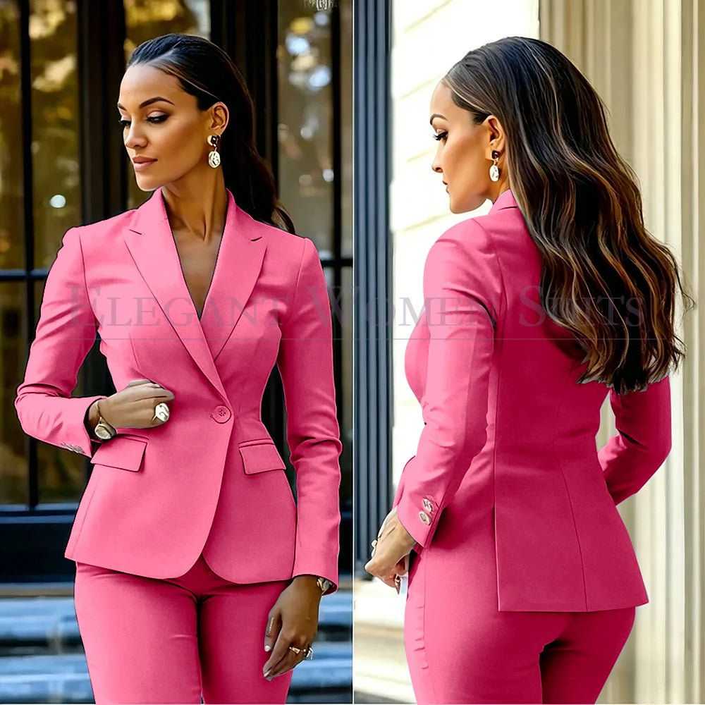 Costumes pour femmes roses, 2 pièces, veste et pantalon, vêtements féminins de luxe, double boutonnage, fente arrière, tenues, costumes