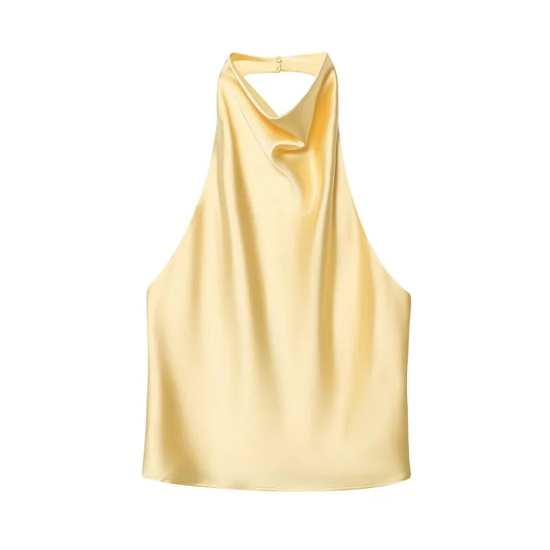 MUJER 2025 Halter Tops for Women Black Satin Backless Top Female Pink Summer Beach Top Woman off Shoulder Camisole Top Women