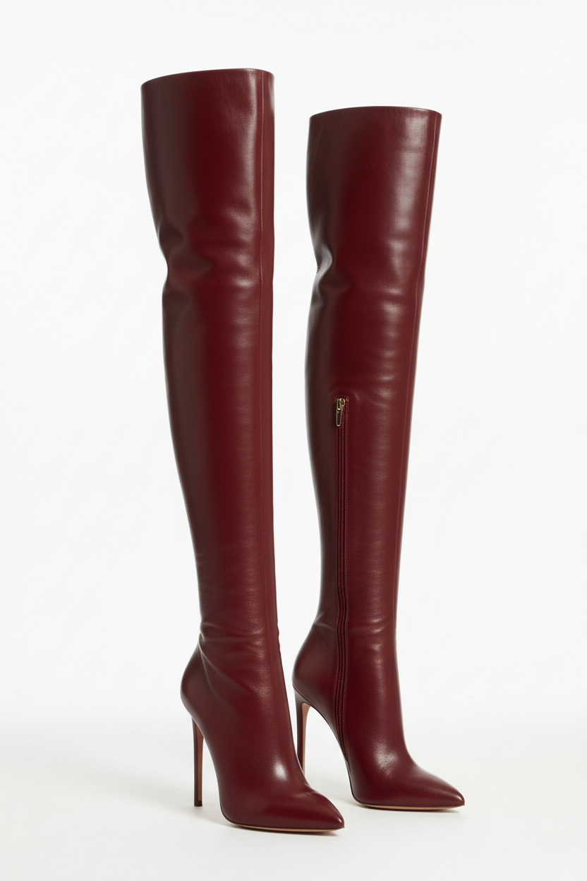 Bottes Hautes en Cuir Rouge - Rose Boutique