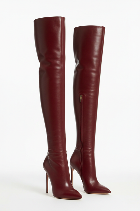 Bottes Hautes en Cuir Rouge - Rose Boutique